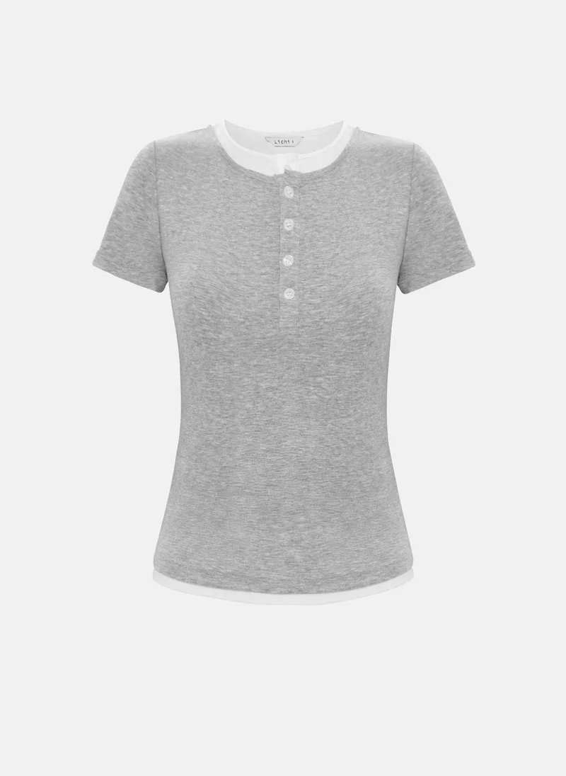Lichi Short-sleeved cotton top with contrasting panels