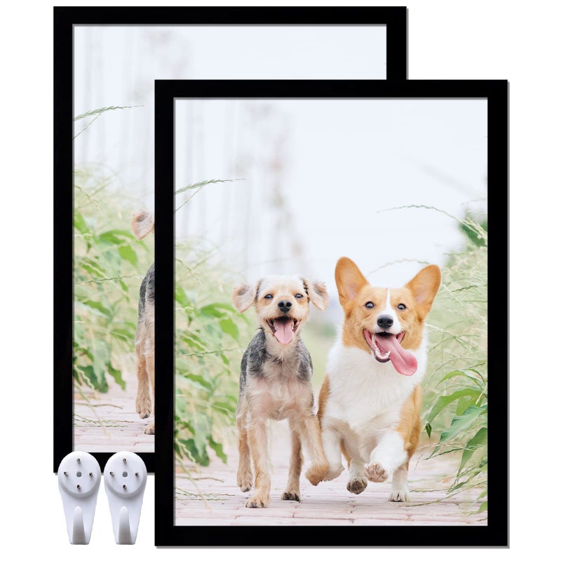 icariery 12x16 Picture Frame Set of 2 Black Photo Frames High Transparent Wall Gallery Desktop Horizontal Vertical for Canvas Collage Photo Poster Certificate 12 x 16 inches