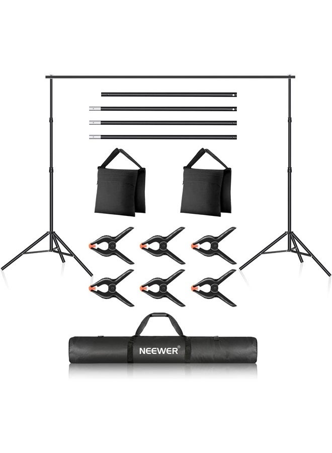 Neewer Photo Studio Backdrop Support System, 10ft/3m Wide 6.6ft/2m High Adjustable Background Stand with 4 Crossbars, 3 Backdrop Clamps, 2 Sandbags, and Carrying Bag for Portrait & Studio Photography - Image 1