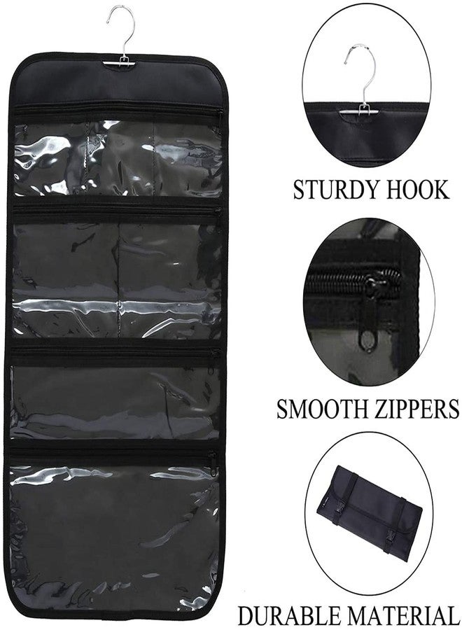 WODISON Foldable Clear Hanging Travel Toiletry Bag Cosmetic Organiser Storage, Black, One Size - Image 3