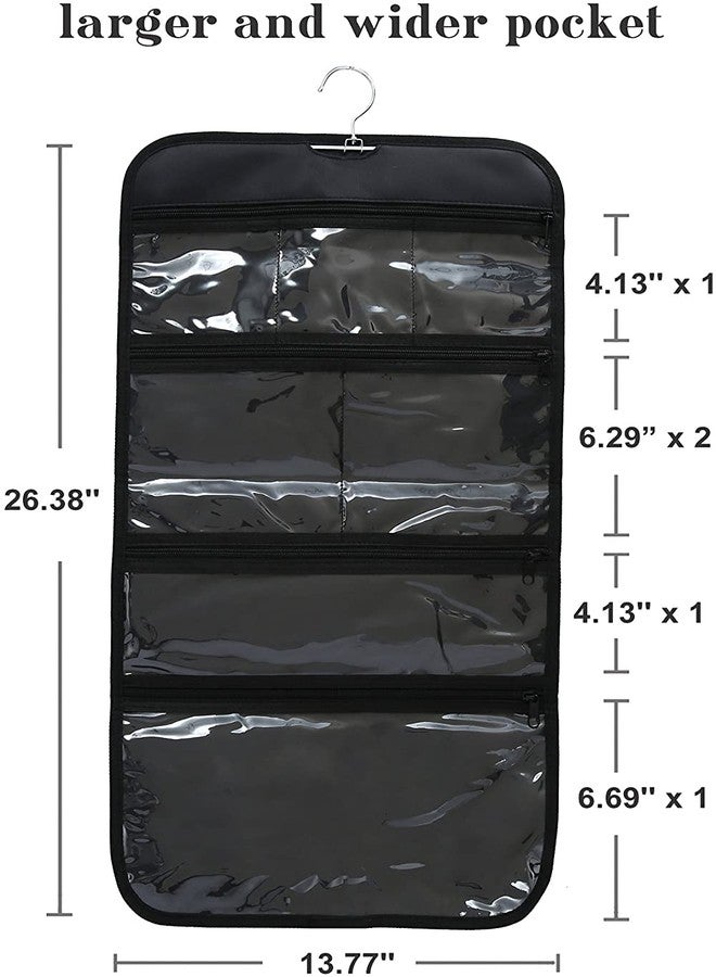 WODISON Foldable Clear Hanging Travel Toiletry Bag Cosmetic Organiser Storage, Black, One Size - Image 2