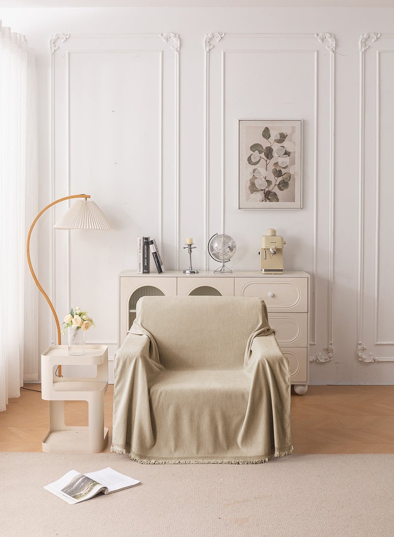 ايست من نون غطاء أريكة شنيلي، غطاء قابل للانزلاق، يناسب 1 و 2 مقعد، لون موحد، حجم 130x180 سم - كاكي - Image 1