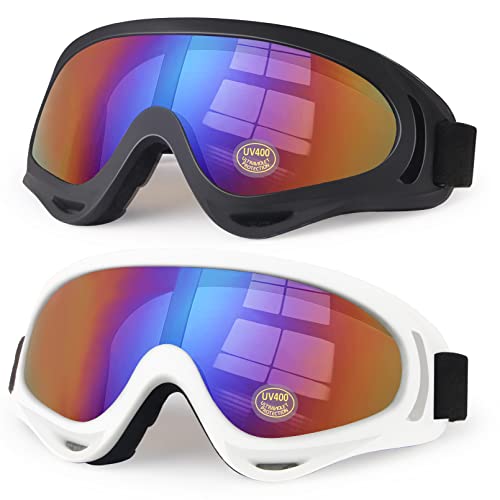 4-FQ Motorcycle Goggles Kids, 2 Pack Dirt Bike ATV Motocross & Ski Goggles, Off Road Riding Glasses for Child, Anti-UV Dust Airsoft Glasses for Men Women Youth Adults (White+Black Frame/Color Lens) - Image 1