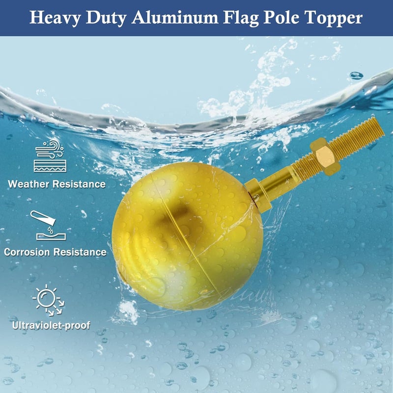 NQ Flag Pole Ball Topper Ornament - Flagpole Top Replacement, Aluminum Anodized Finish - 1/2"-13UNC Threading Fit Most USA Flag Pole,Truck & Solar Light (3", Yellow) - Image 5