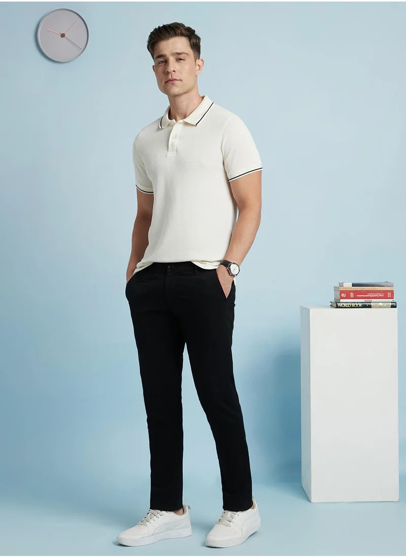 دينيس لينغو Men's Black 100% Cotton Solid Full Length Chinos Straight Fit Trouser