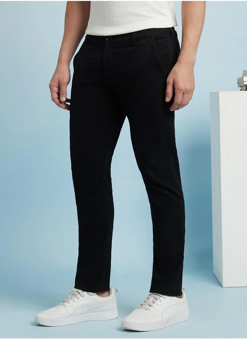 دينيس لينغو Men's Black 100% Cotton Solid Full Length Chinos Straight Fit Trouser
