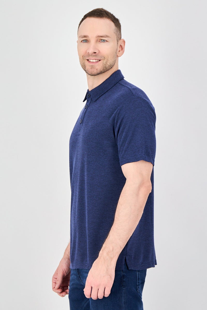Palm Beach Men Regular Fit Heather Short Sleeve Polo Shirt, Navy - Image 2