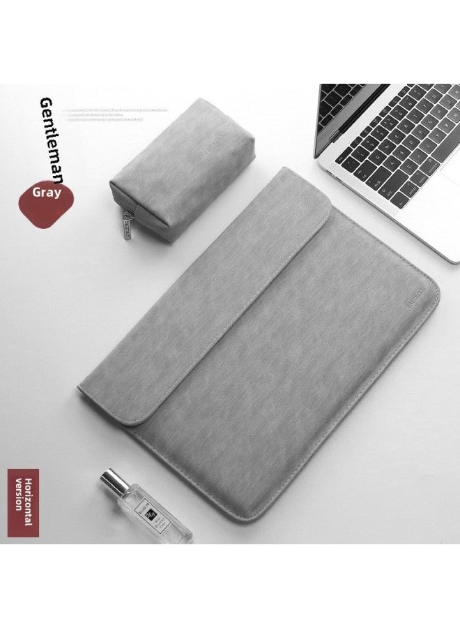 For Apple Lenovo Laptop 14 Inner Bag Air13 pro Female Mac12/15 Protective Case 15.6-Color:(Second Generation) Delicate Micro Velvet (horizontal)-gentleman Gray + Power Pack-Applicable Model:15.4 Inches - Image 1