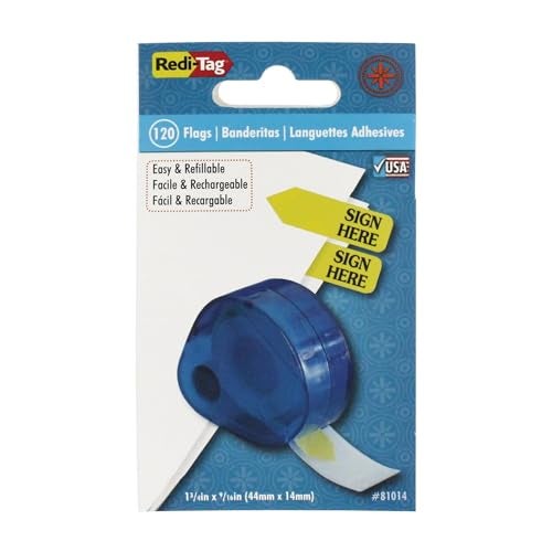 Redi-Tag Sign Here Printed Arrow Dispenser Flags, 120 Flags per Dispenser, 1-3/4 x 9/16 Inches, Yellow (81014) - Image 1