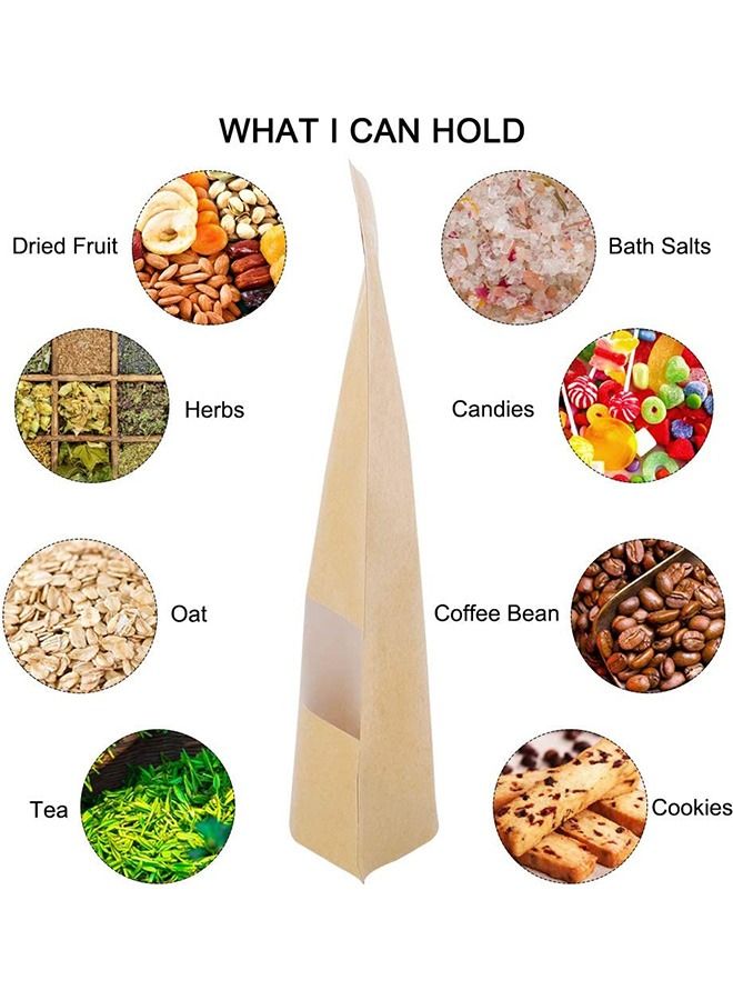 100 قطعة من أكياس كرافت مع نافذة شفافة وأكياس قابلة لإعادة الإغلاق وأكياس قائمة وأكياس قهوة وأكياس قابلة للإغلاق للتعبئة وأكياس قائمة بسحاب للاستخدام المنزلي أو التجاري (15*22*4 سم) - Image 4