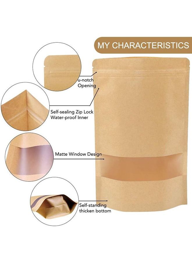 100 قطعة من أكياس كرافت مع نافذة شفافة وأكياس قابلة لإعادة الإغلاق وأكياس قائمة وأكياس قهوة وأكياس قابلة للإغلاق للتعبئة وأكياس قائمة بسحاب للاستخدام المنزلي أو التجاري (15*22*4 سم) - Image 3