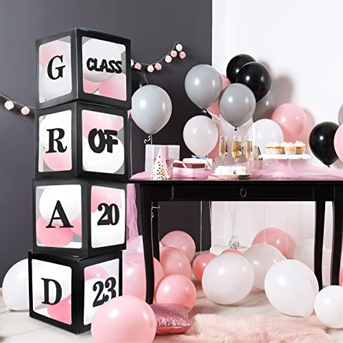 LINGTEER Class of 2023 Black Balloons Box Graduation Party Decorations  4Pcs Balloon Boxes Cheers to School Grad Party Decorations Supplies - Image 1