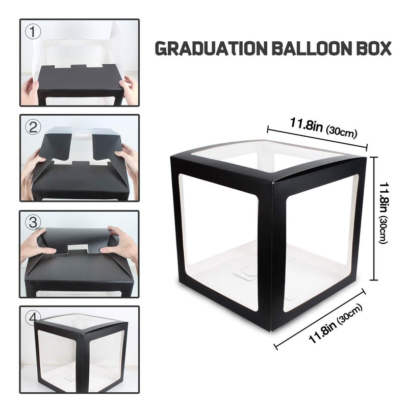 LINGTEER Class of 2023 Black Balloons Box Graduation Party Decorations  4Pcs Balloon Boxes Cheers to School Grad Party Decorations Supplies - Image 3