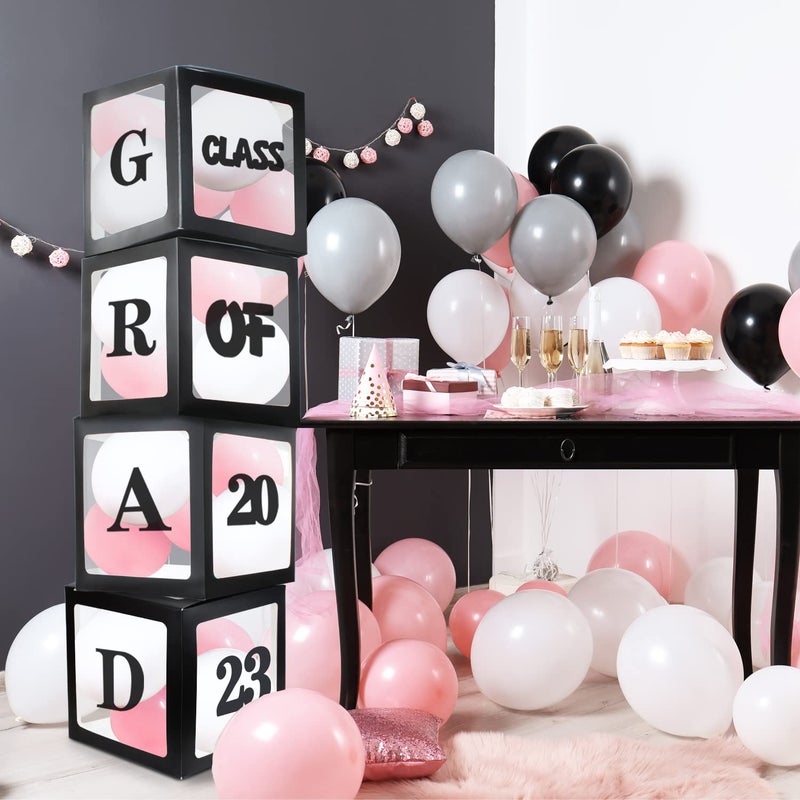 LINGTEER Class of 2023 Black Balloons Box Graduation Party Decorations  4Pcs Balloon Boxes Cheers to School Grad Party Decorations Supplies - Image 2