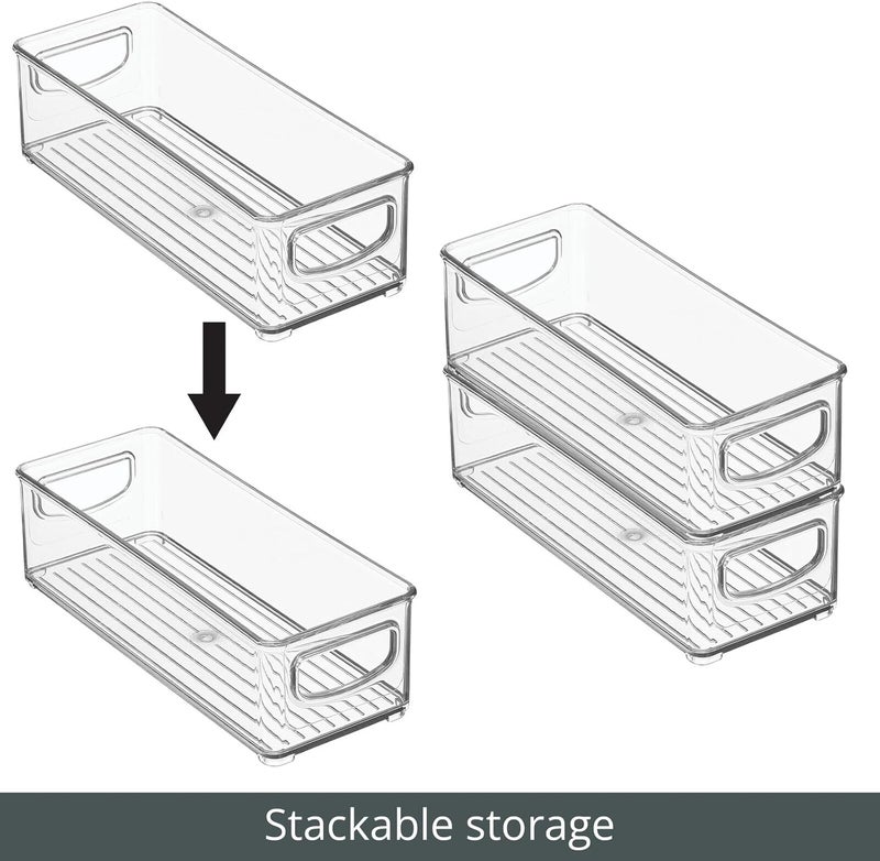 m-design Small Plastic Office Storage Container Bins with Handles for Organization in Filing Cabinet, Closet Shelf, or Desk Drawers, Organizer for Notes, Pens, Pencils, Ligne Collection, 2 Pack - Clear - Image 4