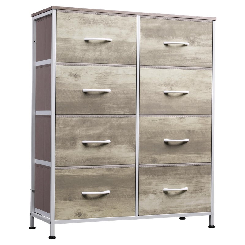 WLIVE Fabric Dresser for Bedroom Tall Dresser with 8 Drawers Storage Tower with Fabric Bins Double Dressers Chest of Drawers for Closet Living Room Hallway Greige
