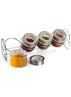 AGARO AGARO Elegant Glass Spice Jar with Metal Stand, Pack of 4, 100Ml Each, Spice storage box, kitchen organizer, spice containers, masala box for kitchen, Steel lid with transparent plastic, Transparent  - Image 1