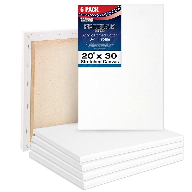US Art Supply 20 x 30 inch Stretched Canvas 12Ounce Triple Primed 6Pack  Professional Artist Quality White Blank 34 Profile 100 Cotton HeavyWeight Gesso  Acrylic Pouring Oil Painting