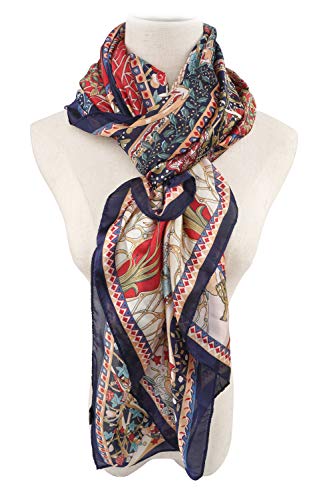 YOUR SMILE Ladies/Women's Lightweight Floral Print/Solid Color mixture Shawl Scarf For Spring Summer season (Red Bohemian) - Image 2