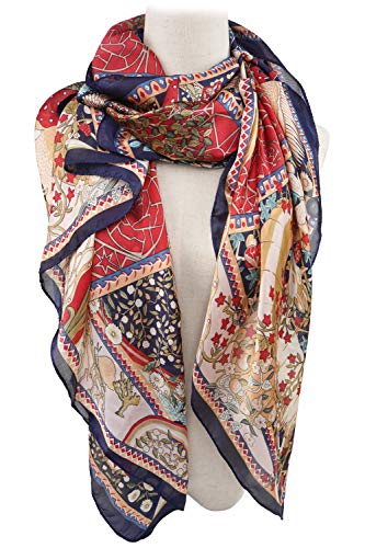 YOUR SMILE Ladies/Women's Lightweight Floral Print/Solid Color mixture Shawl Scarf For Spring Summer season (Red Bohemian) - Image 3