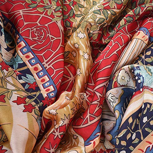 YOUR SMILE Ladies/Women's Lightweight Floral Print/Solid Color mixture Shawl Scarf For Spring Summer season (Red Bohemian) - Image 5