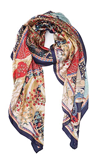 YOUR SMILE Ladies/Women's Lightweight Floral Print/Solid Color mixture Shawl Scarf For Spring Summer season (Red Bohemian) - Image 1