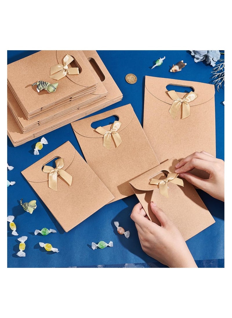 SYOSI - 24 Pcs 3 Sizes Kraft Paper Bags Wheat Treat Stand Up Gift Bag with Die Cut Handle and Bowknot for Candy Cookies Wedding Party Store Retail - Image 1