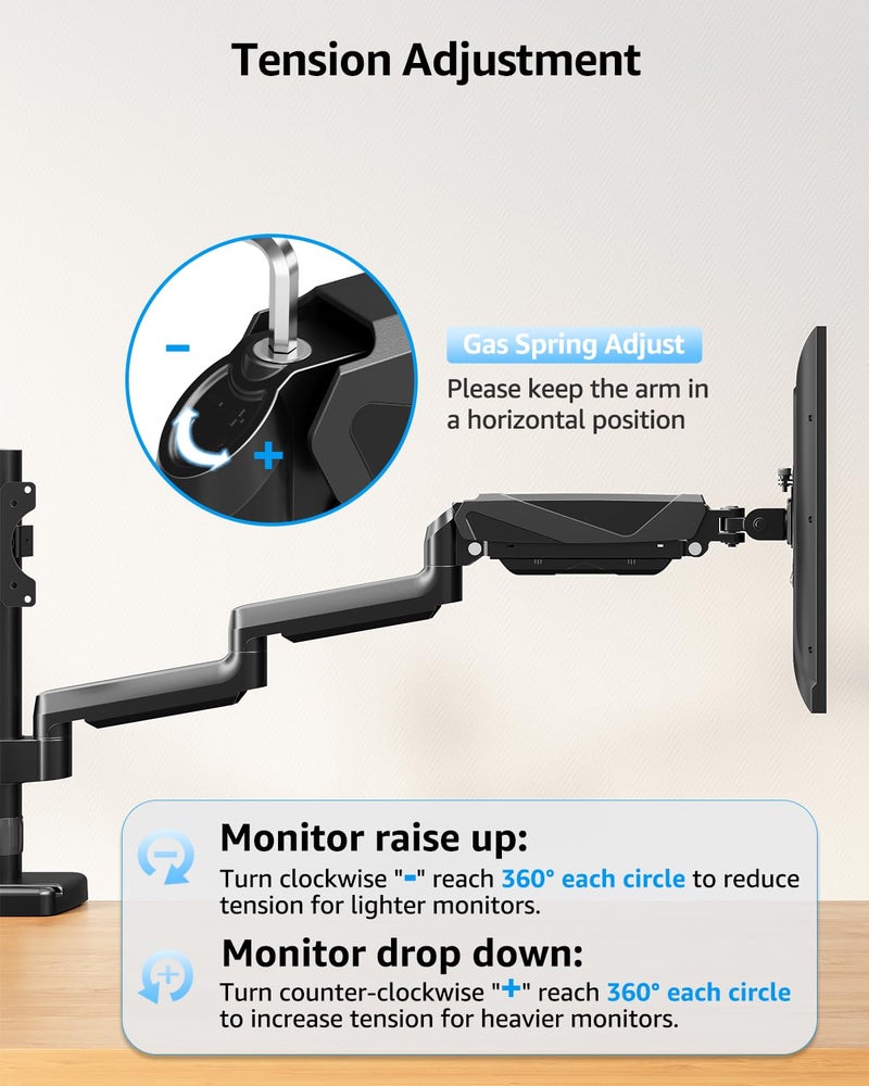 MOUNTUP Triple Monitor Mount, Triple Monitor Desk Mount for Max 27 inch Computer Screens, 3 Monitors Stand for Desk, Monitors Arm with Swivel, Tilt, Rotation, Each Arm Holds 4.4-19.8 lbs - Image 3