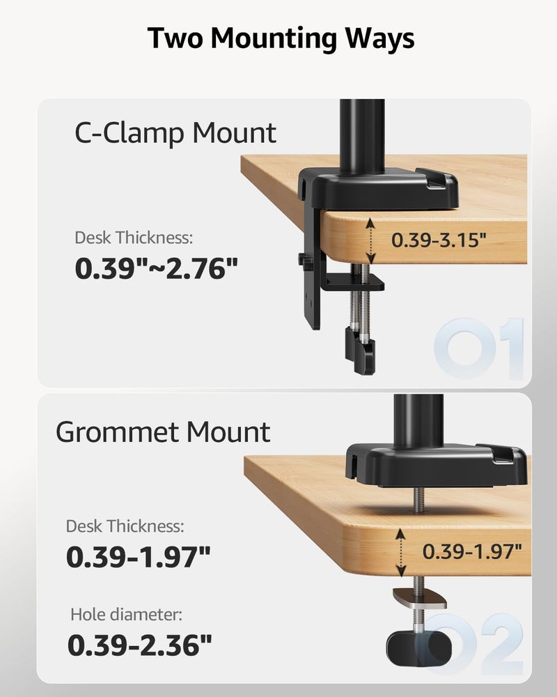 MOUNTUP Triple Monitor Mount, Triple Monitor Desk Mount for Max 27 inch Computer Screens, 3 Monitors Stand for Desk, Monitors Arm with Swivel, Tilt, Rotation, Each Arm Holds 4.4-19.8 lbs - Image 4