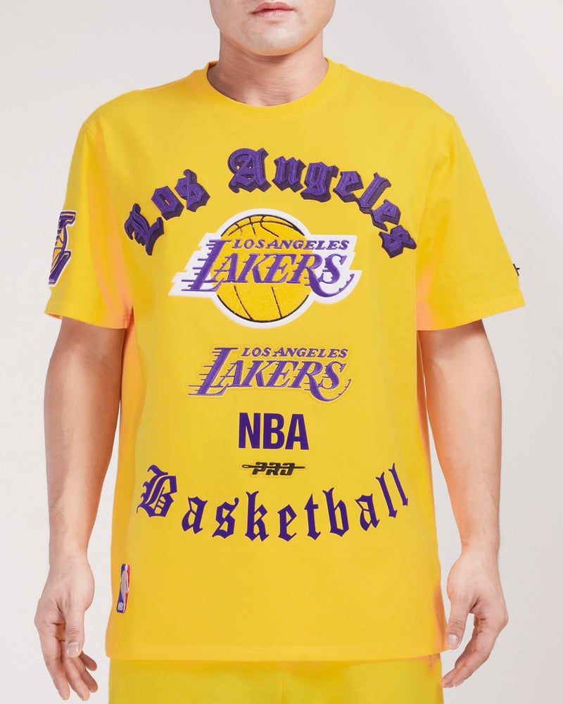 Pro Standard Mens NBA Los Angeles Lakers Old English Short Sleeve Tee Yellow L - Image 1