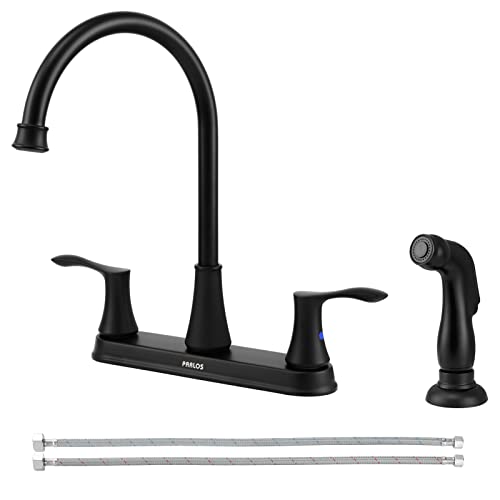 PARLOS 8 Inch Two Handles High Arch Kitchen Sink Faucet with Side Sprayer Supply Lines Brushed Nickel Demeter 14138