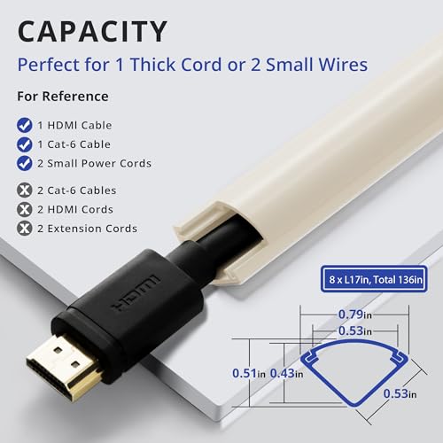 ZhiYo 136in Corner Cable Concealer, Corner Cord Hider for One Cord, Wire Covers for Cords, Paintable Corner Cord Cover, Cable Management Channel Cable Raceway for Wall, Floor Baseboard, Ceiling -Beige - Image 2