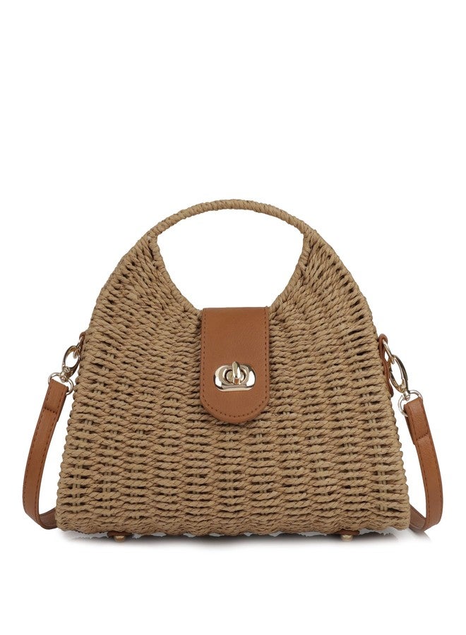 Youjaree Women Straw Beach Bag Handmade Woven Crossbody Shoulder Bags Top Handle Satchel Handbag Purse for Summer (Brown) - Image 1