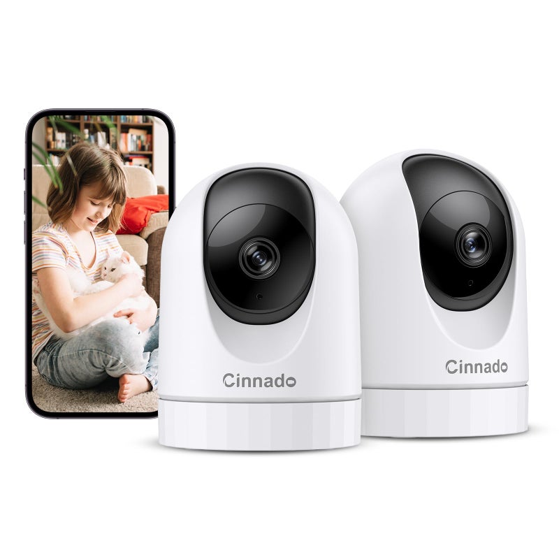 Cinnado 2K Indoor Security Camera-Baby Monitor with 2.4G WiFi Camera and Audio, Siren/Night Vision for Home/Pet/Nanny/Cat, 24/7 SD Card Storage, Cloud (Optional), Compatible with Alexa & Google Home, D1 2P - Image 1