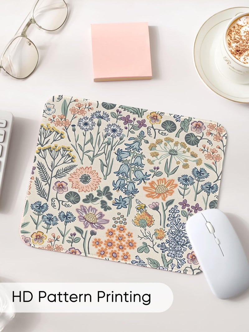 Seorsok Elegant Colorful Flowers Mouse Mat,Premium Textured Mouse Pads for Office Laptop,Washable Square Cute Mousepads with Extended Stitched Edges Non Slip Rubber Base 9.5"x7.8"x0.07" Inch - Image 3