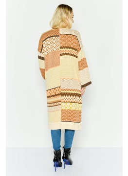 Black Tape Women Split Neck Knitted Cardigans, Beige  - Image 2
