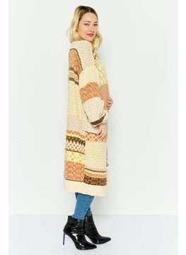 Black Tape Women Split Neck Knitted Cardigans, Beige  - Image 4