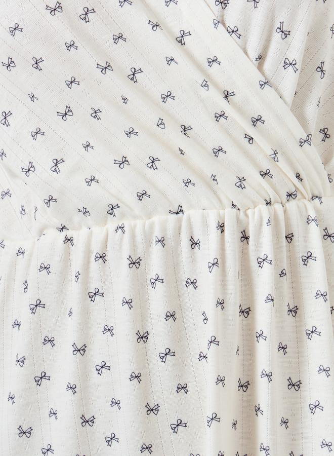 Styli Bow Print Pointelle Wrapover Nightdress - Image 3