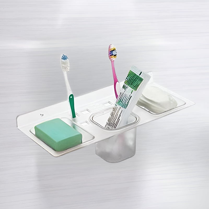 New Ware Toothbrush Toothpaste Soap Dish Bathroom Organizer Stand | ABS Unbreakable 4 in 1 Multipurpose Double Soap Stand with Tumbler Holder Sleek Design Bathroom Accessories for Bathroom & Kitchen - Image 2