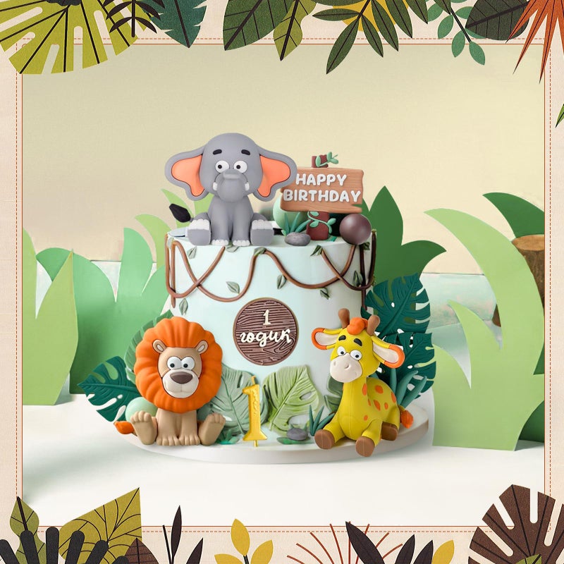 Zafena 23pcs Safari Animal Cake Topper, Jungle Wild Cake Toppers with Leaves Balls Cake Decorations for Safari Animals Themed Birthday Party Decorations (Jungle Wild Animal Style) - Image 5