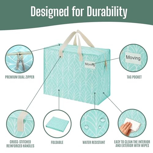 VENO 4 Pack Heavy Duty Moving Bags, Storage Bags, Packing Supplies, Top Zipper, Storage Totes for Camping, Clothes, Bedding, Comforters, Pillows (13 Gallon,Evergreen, 4 Pack) - Image 5
