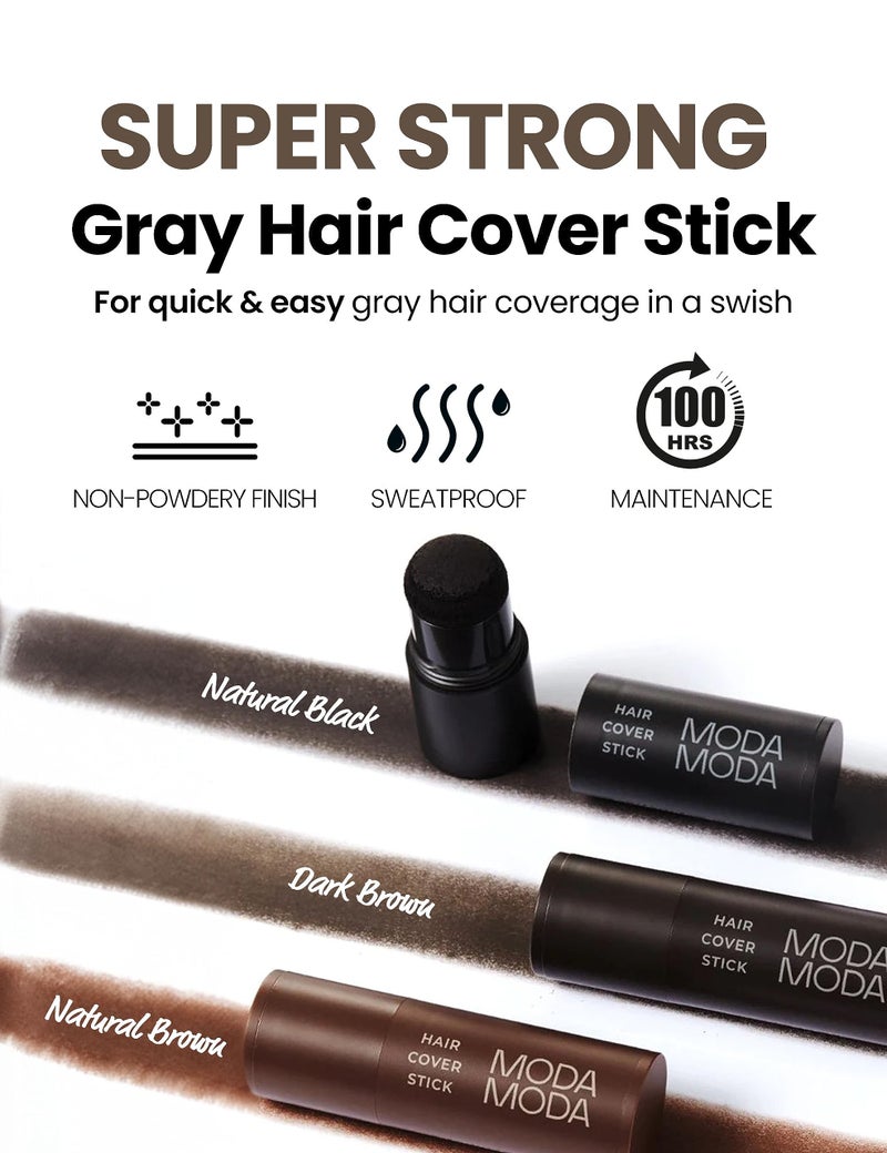 MODA MODA MODAMODA Pro-Change Hair Cover Stick - Smooth Dispense Edition 100HR Temporary Hair Color - Portable Hair Powder Stick for Grey Hair & Root Touch Up (#1 Natural Black, 0.12 oz) - Image 3