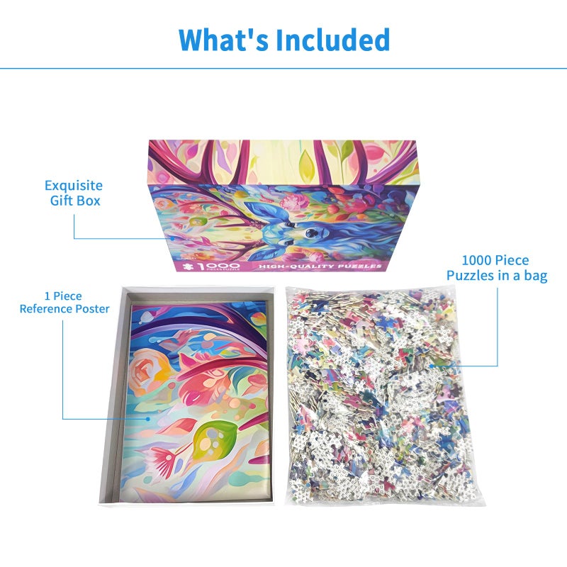 Chengqism 1000 Piece Colorful Deer Jigsaw Puzzle  Premium Quality Cardboard  Anti-Glare Surface  Perfect For Adults & Home Decoration - Image 4