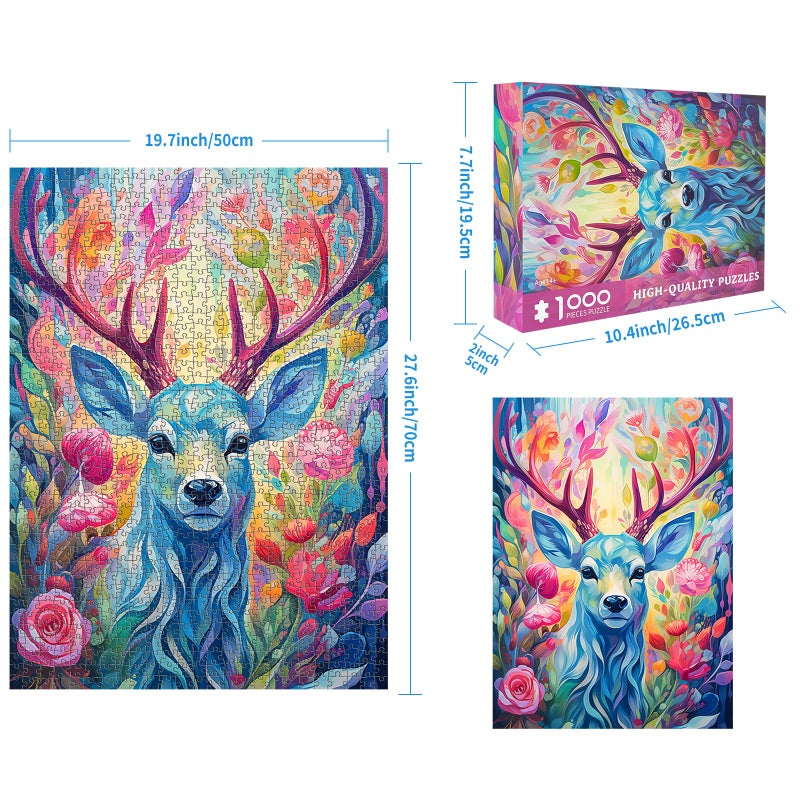 Chengqism 1000 Piece Colorful Deer Jigsaw Puzzle  Premium Quality Cardboard  Anti-Glare Surface  Perfect For Adults & Home Decoration - Image 3