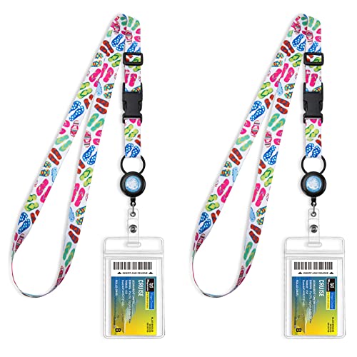 MNGARISTA Retractable Cruise Lanyard for Ship Cards, Waterproof Lanyards for Cruise Ship Cards with ID Holder, 2 Pack, Slippers - Image 1