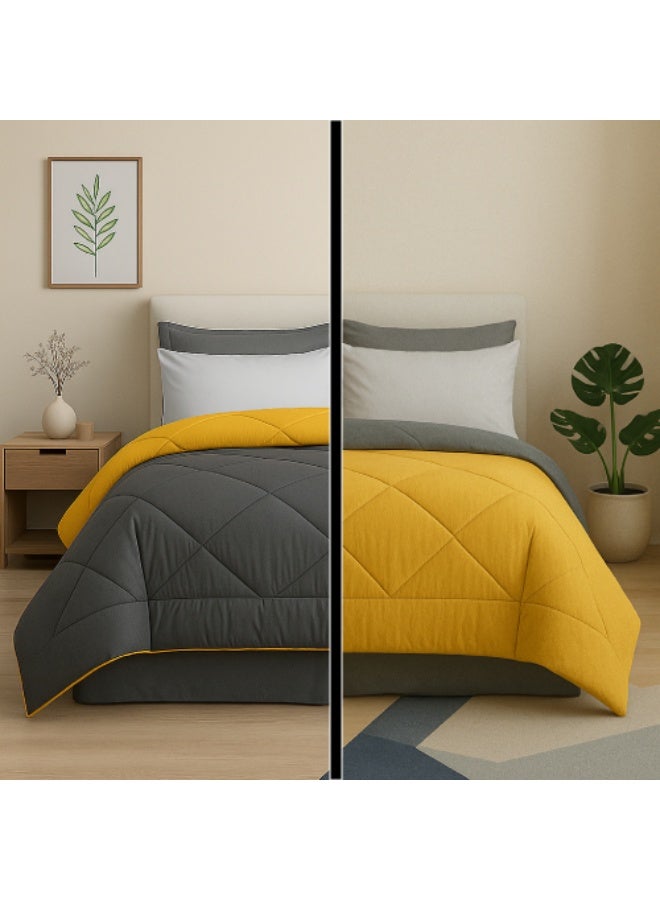طيبة اشترى قطعتين واحصل على قطعتين مجانا، لحاف دبل فيس شتوي وجهين، طيبة، 160*235 سم، جراي& يلو ، 4قطع - Image 4