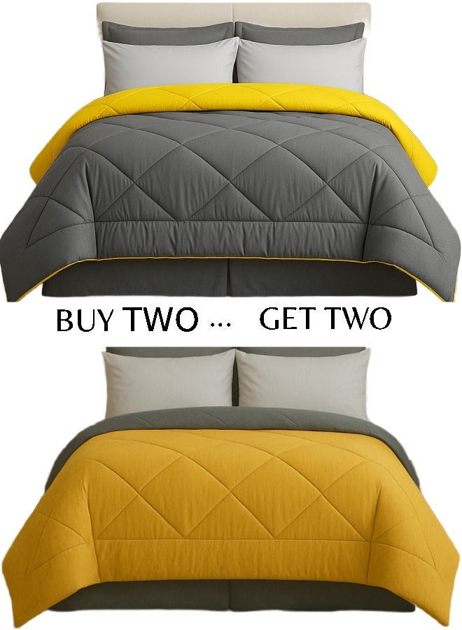 طيبة اشترى قطعتين واحصل على قطعتين مجانا، لحاف دبل فيس شتوي وجهين، طيبة، 160*235 سم، جراي& يلو ، 4قطع - Image 1