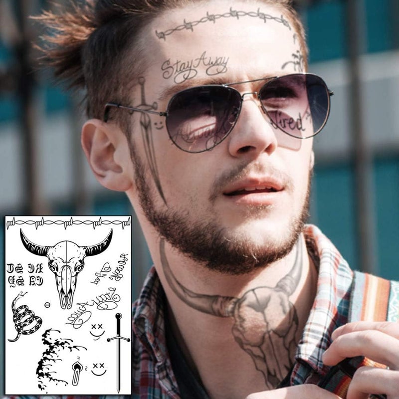 Jacknb 6 Sheets Temporary Tattoos Kit - Fake Body Art for Women, Men, & Kids - Face Tattoos for Festival, Cosplay & Halloween Costume Accessories - Image 3