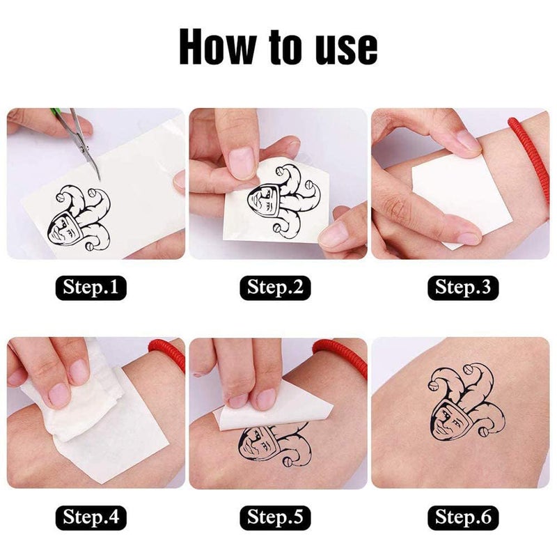 Jacknb 6 Sheets Temporary Tattoos Kit - Fake Body Art for Women, Men, & Kids - Face Tattoos for Festival, Cosplay & Halloween Costume Accessories - Image 5