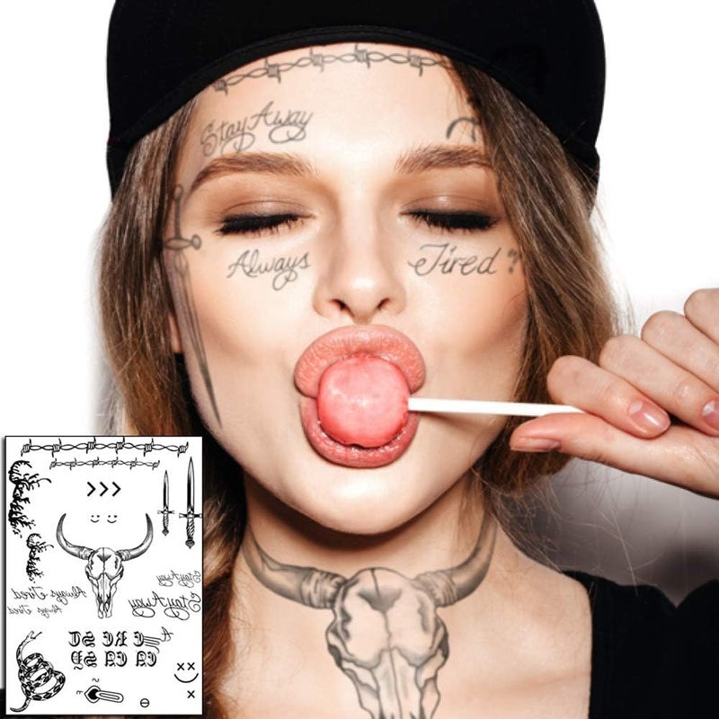 Jacknb 6 Sheets Temporary Tattoos Kit - Fake Body Art for Women, Men, & Kids - Face Tattoos for Festival, Cosplay & Halloween Costume Accessories - Image 2